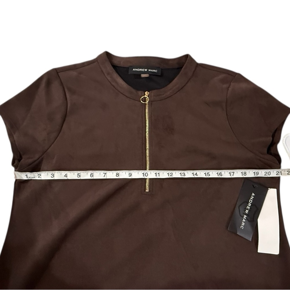 NWT Andrew Marc Chocolate Brown Suede Half Zip Dress w/Pockets - Women’s XL - Picture 10 of 13